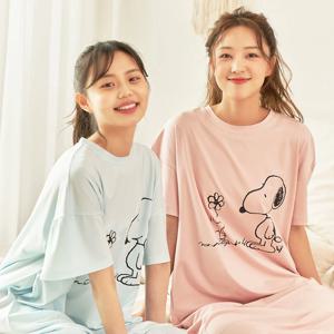 [여성] 커플 잠옷 파자마 홈웨어 선물 수면 면 원피스 스누피 피너츠 세트 ANPA32