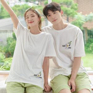 커플 잠옷 파자마 홈웨어 선물 면 반팔 티셔츠 스누피 민트샤베트 세트 ANPA31