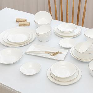본차이나 전자레인지 가능 골드라인 원형 접시 플레이트 대 21cm