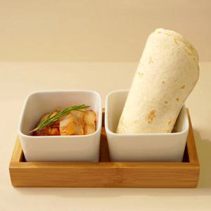 세라믹 화이트 반찬 그릇세트 우드트레이 포함 2구 정사각