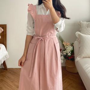 롱 코튼 프릴 앞치마 신혼 카페 꽃집 집들이 에어프런 네일샵