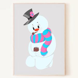 핫초코와 귀여운 눈사람 크리스마스 포스터