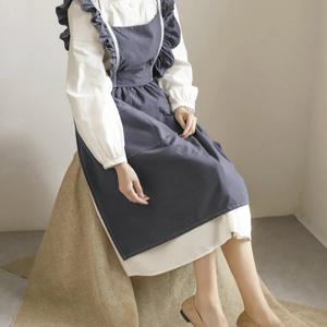 포인트 라인 원피스형 프릴 주머니 앞치마 5color