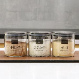 더 쉐프 내열유리 원형 캐니스터 300ML x 3개 +스티커