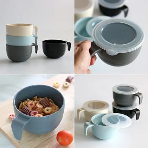 시리얼그릇 라면그릇 스프컵 씨리얼 죽 뚜껑 손잡이볼 4color