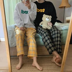 커플 컬러팝 피치기모 타탄 체크 포켓 잠옷 바지 5color