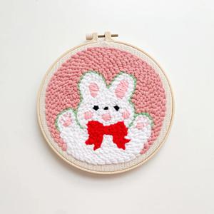 펀치니들 DIY 키트 빨간리본토끼 수틀 취미 자수 세트