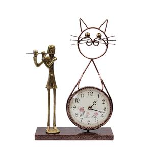 탁상용 엔틱시계 플릇고양이 국산 황동 핸드메이드 인테리어시계