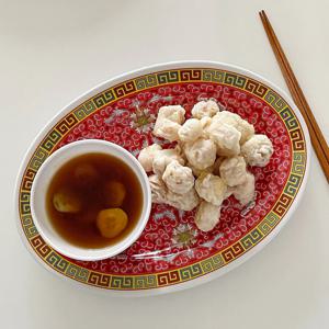 대만 만수무강 멜라민 그릇 접시 일식 중식 태국 베트남 그릇 /22cm 타원(312)