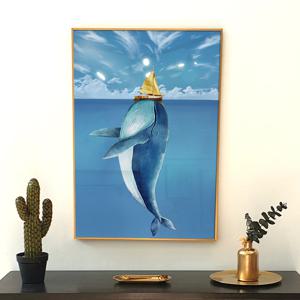 풍수 고래와 황금배 일러스트 귀여운 그림 인테리어 액자