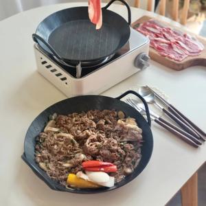 카본스틸 인덕션 무쇠주물팬 바베큐 그릴 불판 28cm