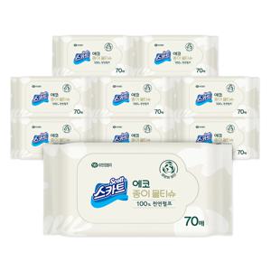 천연펄프 친환경 에코 종이 물티슈 리필형 70매 9개