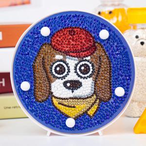 DIY LED 원형 보석십자수 베레모 강아지