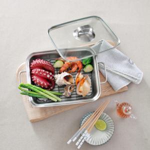 IH 인덕션 통3중 스텐 더블 그릴팬 27.5cm 풀세트 (글라스커버 포함)