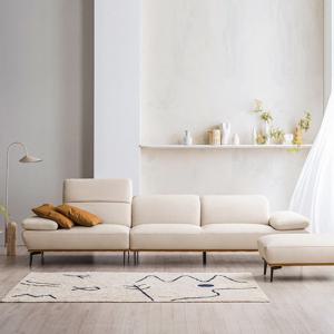 에이렌 4인 헤드기능 리브 패브릭 소파(스툴 선택)(가죽콤비)