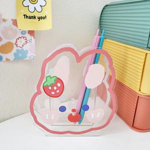 아크릴 딸기토끼 캐릭터 펜홀더 브러쉬꽂이 화병 데스크 정리함