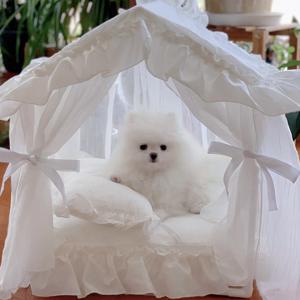 [해외] 강아지 고양이 반려동물 텐트 공주 하우스 커튼집