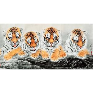 아기 호랑이 4마리 5D 보석십자수 49x100 (패브릭)