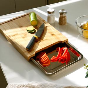 트리엔 대나무 도마 스텐 서랍형 트레이 세트