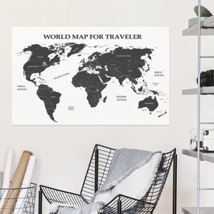 모던 빈티지 세계지도 일러스트  패브릭 포스터 천 가리개 커튼_ 모노톤