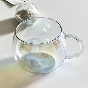 홀로그램 손잡이 내열유리 머그잔 600ml 홈카페유리컵