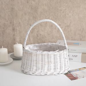 3+1 / 라탄 원핸들 화이트 꽃바구니 26cm 조화 인테리어 소품