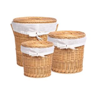 라탄 원통형 바늘땀무늬 론드리바스켓 세탁바구니 허니