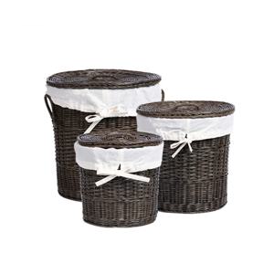 라탄 원통형 바늘땀무늬 론드리바스켓 세탁바구니 브라운