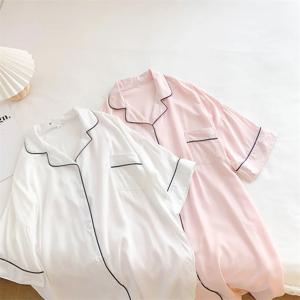 여자 여름 인견 반팔 셔츠 잠옷 원피스 3color