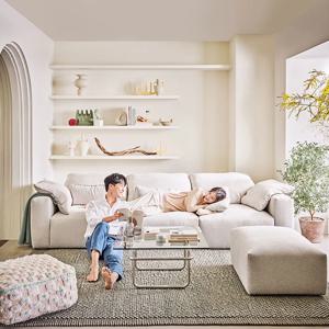 하바나 슬림 4인 르브와 패브릭 소파(스툴 선택)