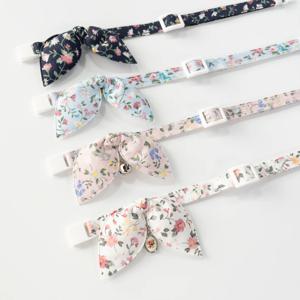 고양이 인식표 강아지 목걸이 패브릭 콩리본 목줄 안전버클