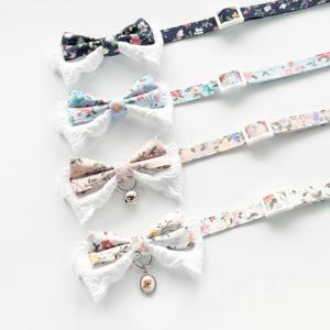 고양이 인식표 강아지 목걸이 패브릭 레이스리본 목줄 안전버클