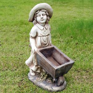 수레 소녀 조각상 인형 화분대