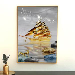 풍수 돈 들어오는 황금 배 황금 사슴 인테리어 액자