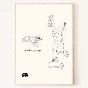 목마 기린 강아지 드로잉 포스터 액자