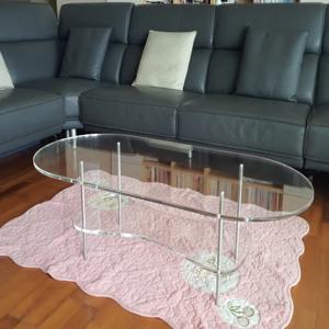 MZ 루시아 2단모듈형 아크릴 투명 인테리어 거실 소파테이블(타원형  좌식 소파테이블)