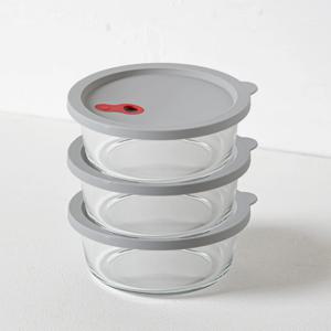 오븐글라스 내열 밀폐용기 스팀홀 전자렌지용기 원형 특대용량 3개세트 (970ml)