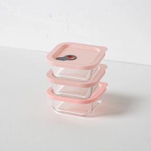 오븐글라스 내열 밀폐용기 스팀홀 전자렌지용기 정사각 대용량 3개세트 (310ml)