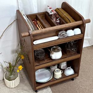 트롤리 원목 이동식 웨건 우드 카트 빈티지 티크색상