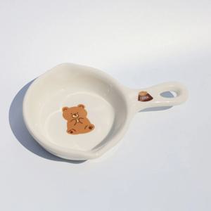 강아지식기 일러스트 도자기 팬 -