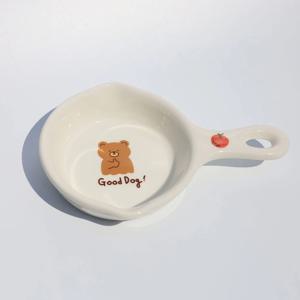 강아지식기 일러스트 도자기 팬 -