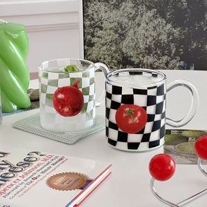 베지터블 일러스트 체커보드 내열유리컵 감성유리머그