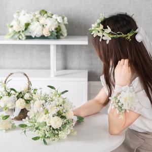 다알리아 조화 꽃 부케 바구니 화관 세트 셀프웨딩 브라이드 (5PCS)