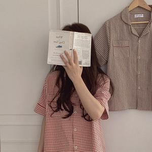 H.made  레이븐 체크 반팔 커플 파자마 세트 2color
