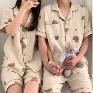 곰돌이 뽀송 하트 베어 순면 여름 커플 잠옷 빅사이즈 파자마세트 2size
