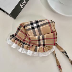 클래식 체크패턴 프릴 보닛 강아지모자