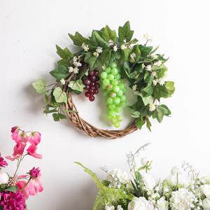 포도 넝쿨 조화 꽃 리스 벽장식 우드 35cm 인테리어 과일 모형