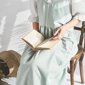 어린이집 교사 선생님 카페 라운드 린넨 원피스 앞치마 4color