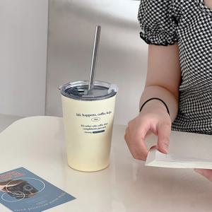 라이트 바닐라 레터링 스텐텀블러 420ml 하트스틸빨대 증정
