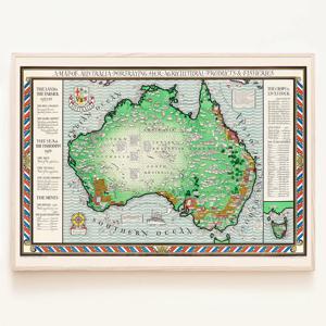 호주 지도 뉴질랜드 뮤지엄 빈티지 포스터 맵 서재 액자